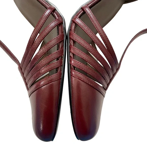 🚫SOLD🚫 BISOU BISOU Michelle Bohbot Faye Womens Wine Red Leather Heels Size 9M - Picture 12 of 12